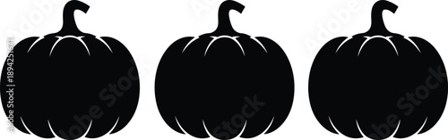 Pumpkin silhouette icon set with detailed autumn gourds, black Halloween and Thanksgiving vector elements for seasonal harvest designs