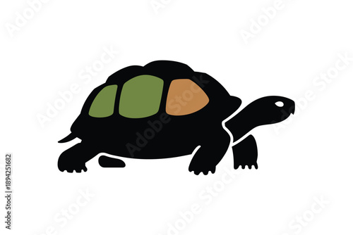 Stylized Black Turtle with Green and Brown Shell Patches, wildlife conservation concept