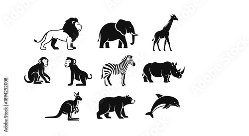 Collection of Diverse Animal Silhouettes and Illustrations.