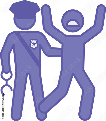 Colored Arrest Icon. Vector Illustration. Policeman with Handcuffs Arresting a Criminal. Police Concept