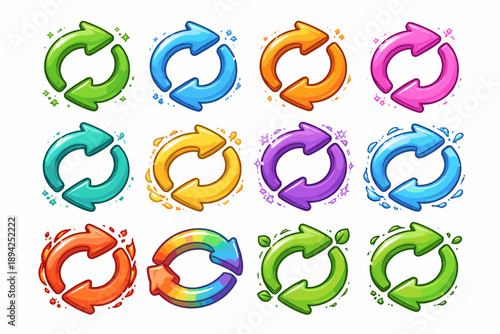 Colorful arrow circle icons in various styles and themes
