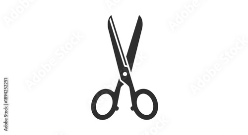 Simple Black Silhouette of Open Scissors on White Background.