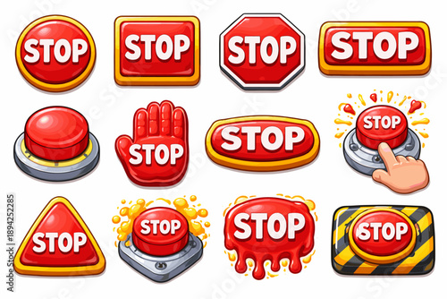 Colorful cartoon stop signs and buttons collection