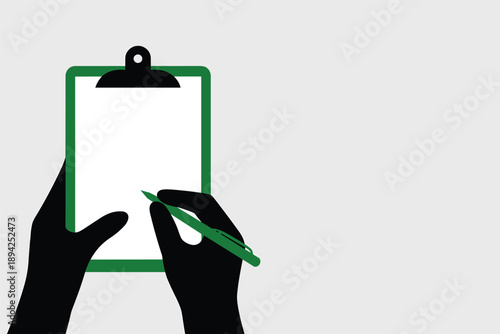 Hands Writing on a Clipboard, documentation concept with copy space