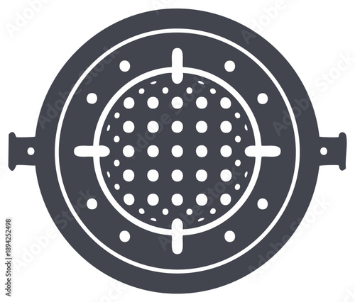 Manhole Cover Graphic with Perforated Round Design Grid Floor Access Point