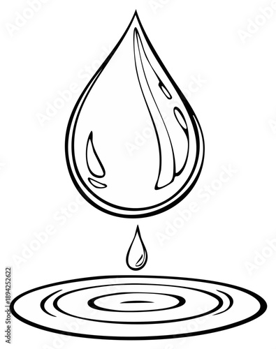 Droplet Falling into Water Creating Ripples Graphic Illustration for Designs, Clean Monochrome Image of Hydration