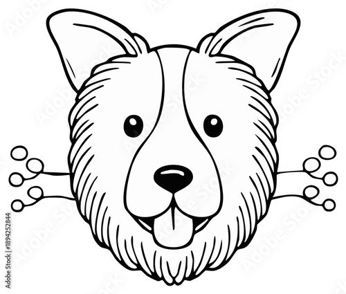 Happy Corgi Dog Face with Bone Outline Drawing for Pet Lovers
