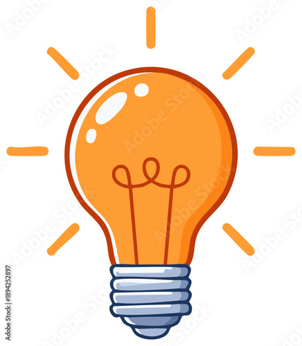 Bright Orange Cartoon Lightbulb Radiating Energy Idea Generation and Creative Thinking