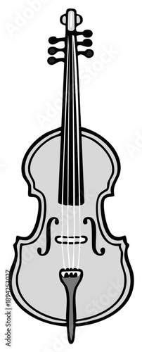 Illustration of a Cello Musical Instrument in Grayscale Isolated on White