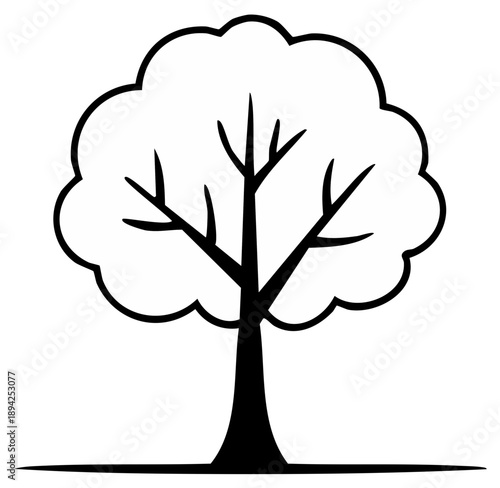 Silhouette illustration of a tree with rounded canopy and branches
