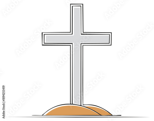 Christian cross on a hill simple illustration religious symbol abstract art