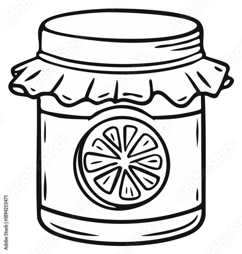 Hand drawn illustration of a homemade jam jar with a citrus label