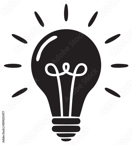 Silhouette illustration of a glowing light bulb icon, idea concept