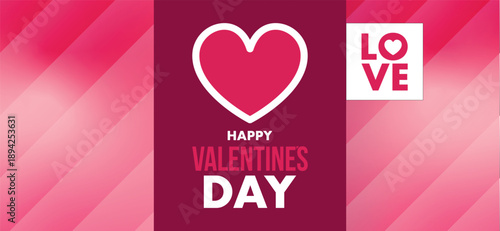 Happy Valentine`s Day. Celebrate annual in February 14. Romantic holiday for couple lovers. Valentines card with heart shape. Red and pink party design. Poster, card, banner and background. Vector