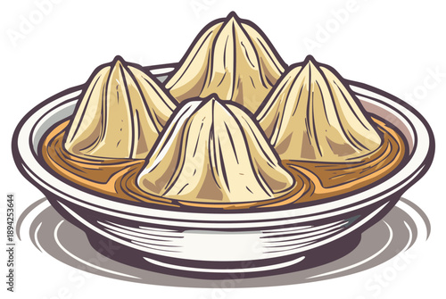 Delicious dumplings in a light brown sauce served in a bowl a traditional asian food illustration
