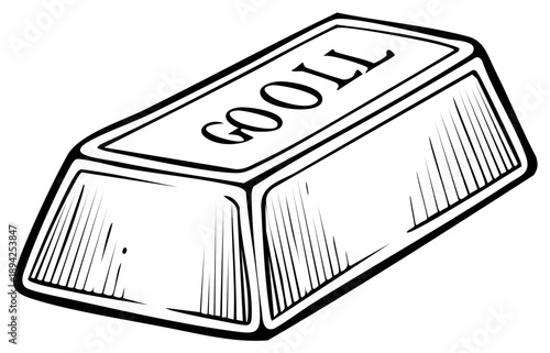 Hand-Drawn Illustration of a Gleaming Gold Bar with Engraved Text