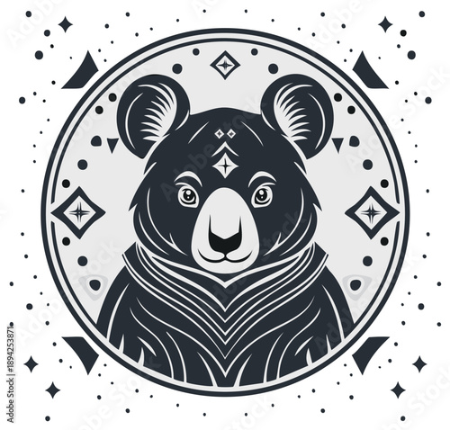 Celestial Koala Bear Portrait with Mystical Stars and Symbols
