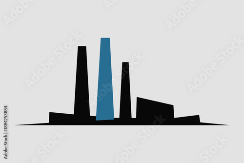 Abstract Industrial Buildings with Central Blue Tower, industry growth concept
