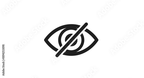 Eye Icon Symbol With Diagonal Line Across It.