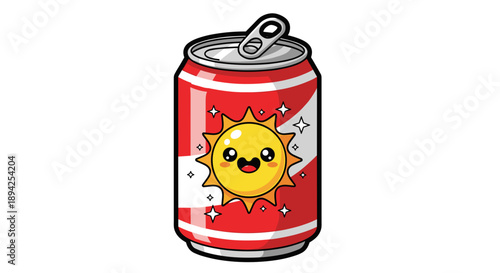 Cute cartoon sun character on a soda can.