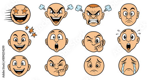 Collection of cartoon emojis expressing various emotions and reactions.
