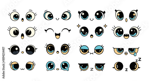 Collection of various cartoon eyes with different expressions and emotions.