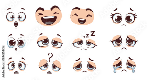 A set of cartoon faces and eyes expressing various emotions.