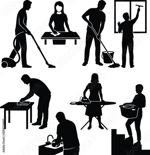 Household Cleaning and Daily Chores Vector Silhouette Collection