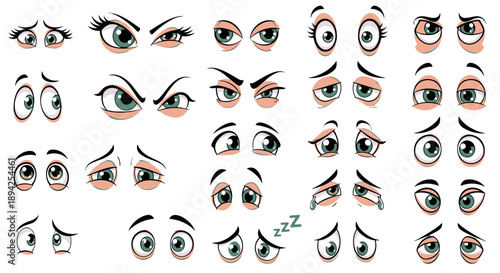 Collection of various cartoon eyes and eyebrows for character design.