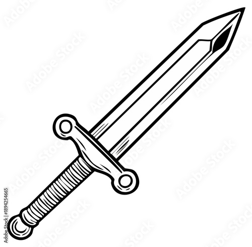 Hand drawn ancient sword outline illustration classic medieval warrior weapon art