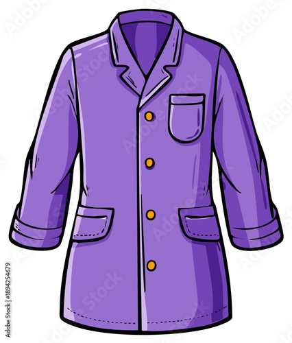 Vibrant purple robe illustration with yellow buttons and pockets comfortable nightwear clothing