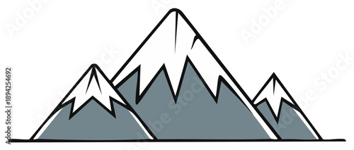 Cartoon drawing of mountain range with snow peaks and simple design