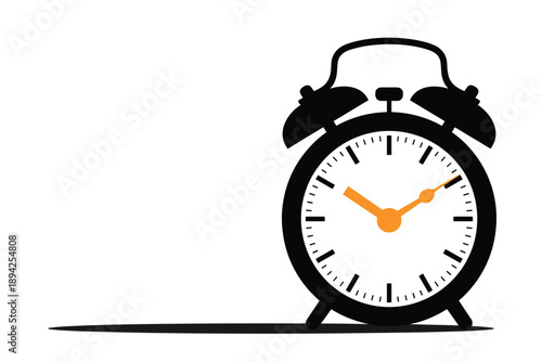 Alarm Clock Silhouette Icon, time management concept with copy space