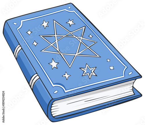 Blue Book with Star of David and Stars Cartoon Illustration Vector Graphic