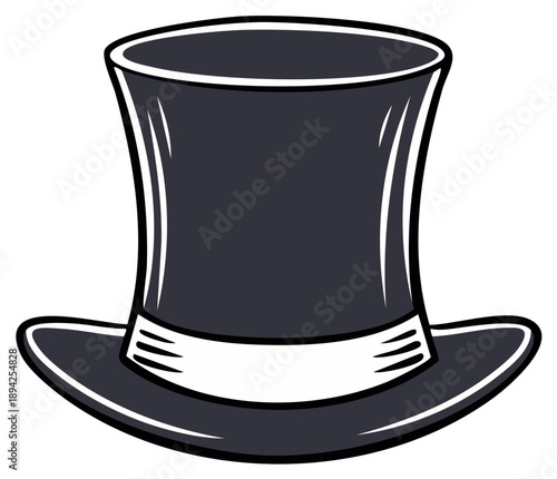Elegant black top hat with a white ribbon band classic gentleman accessory illustration