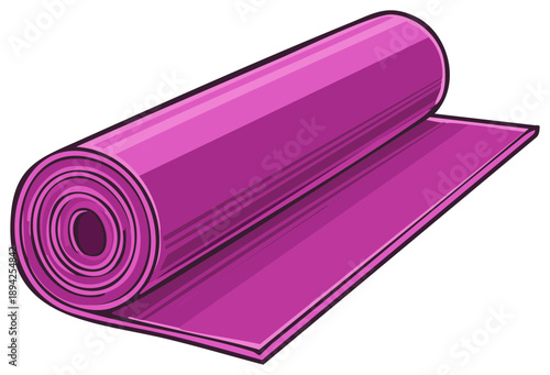 Rolled Yoga Mat Purple Fitness Exercise Equipment Training Illustration
