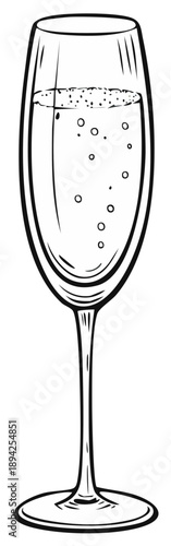Outline drawing of a tall flute glass filled with sparkling bubbly beverage