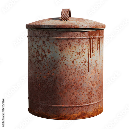 Wallpaper Mural Rusty Metal Trash Can with Lid Vintage Garbage Bin On Isolated Transparent Background Torontodigital.ca