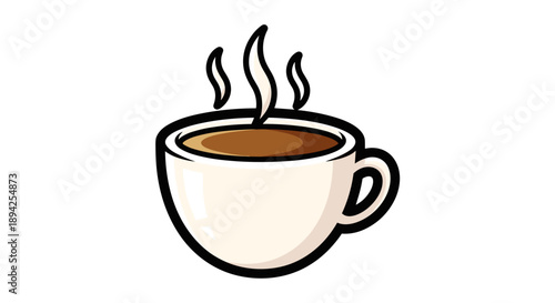 Steaming Cup of Hot Coffee with Wisps of Smoke.