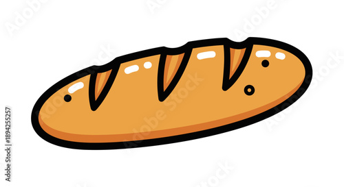 Simple cartoon illustration of a golden brown baguette bread loaf.