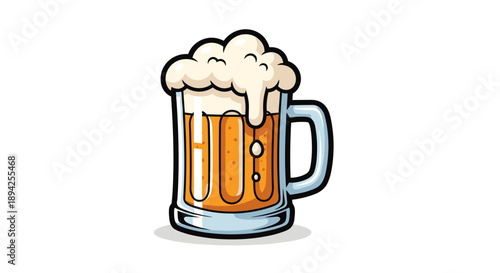 Illustration of a frothy beer mug with amber liquid.