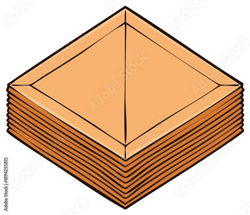 Stack of neatly folded orange cloth napkins or fabric squares illustration