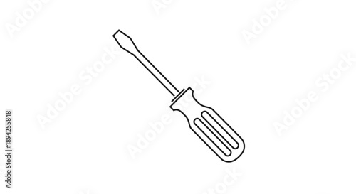 Simple Line Drawing of a Flathead Screwdriver Tool.