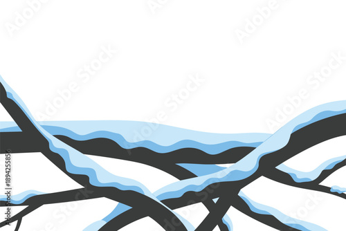 Snow-covered Branches in Winter, seasonal change concept with copy space