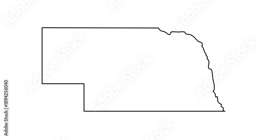 Nebraska state outline map with clean border. Simple contour silhouette of US state. Minimal geography and location concept for design and print.