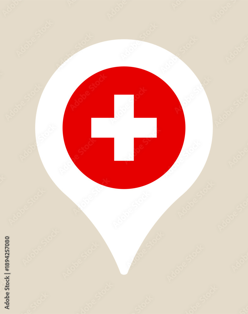 Obraz premium Medical Map Pin Icon Highlighting Healthcare Location for Emergency Services or Hospital Navigation with Clear, Essential, and Helpful Design.