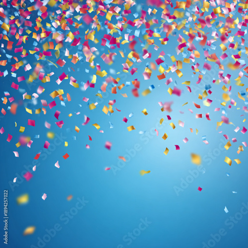 Colorful confetti falling in air.