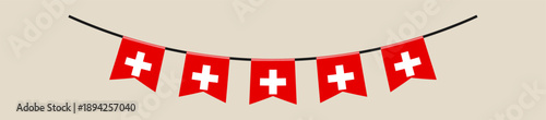 Swiss Flag Bunting Garland Hanging Festively for National Celebrations and Patriotic Events, Vector Illustration