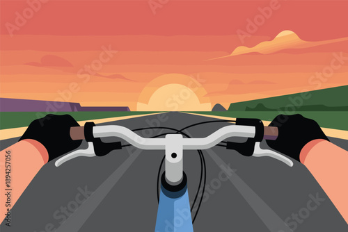 Road Biking at Sunset A First-Person Perspective, adventure lifestyle concept