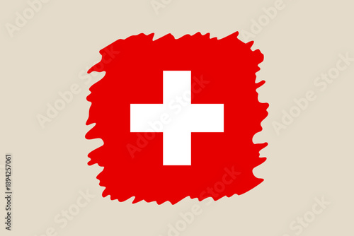 Stylized Swiss Flag Illustration with Rough Edges, Representing Patriotism and National Identity in a Bold, Grunge Vector Design.